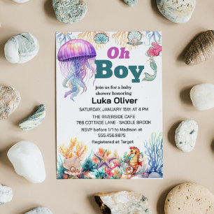 Sticker Rond oh garçon sous le baby shower de méduses de mer