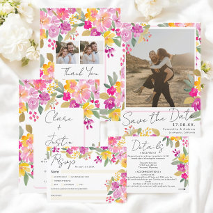 Carte De Remerciements Mariage floral d'été de printemps vibrant 3 photos
