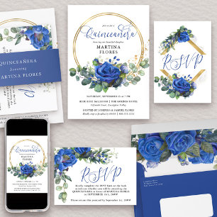 Cartons Réponse Rose bleu et Eucalyptus Elegant Quinceanera