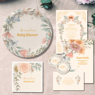 Sticker Rond Un petit Baby shower de fille Fleur sauvage