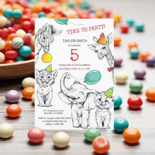 Invitation 5e anniversaire avec drôle animal migno