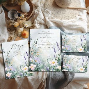 Invitation Tout En Un Élégant Fleur sauvage Meadow Blush Pink Mariage