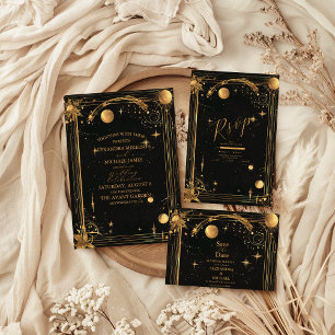 Invitation Tout En Un Mariage céleste de minuit noir étoiles lune