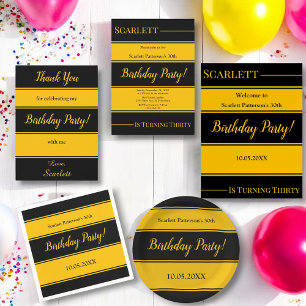 Invitation Elégant Black And Gold Stripes Luxueux Anniversair