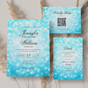 Save The Date Élégant Mariage de script Turquoise Bokeh Lumières