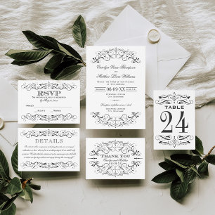 Invitation Mariage blanc vintage noir