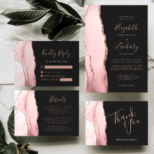 Faire-part de mariage Agate Rose Doré Clair Obscur