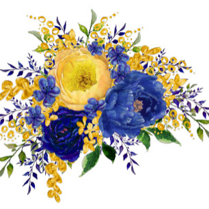 Invitation Marine bleu Jaune Peint Floral Mariage or