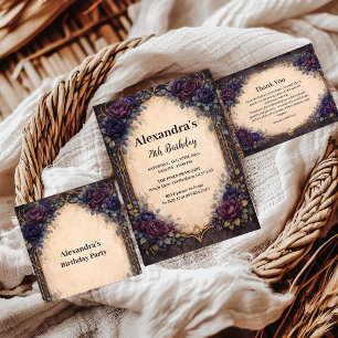 Assiettes En Carton Célébration d'anniversaire florale gothique violet