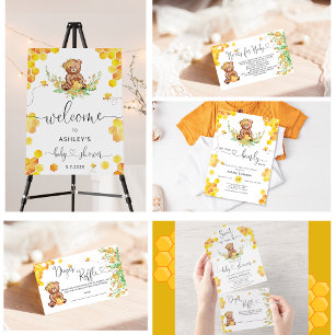 Invitation On peut attendre le baby shower d'ours au miel