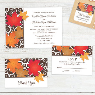 Cartons Réponse Élégant Feuilles d'automne et Mariage de automne d