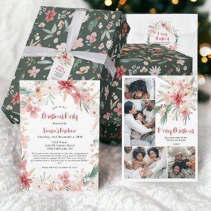 Handgeschilderde Waterverf botanische kerstfeest Kaart