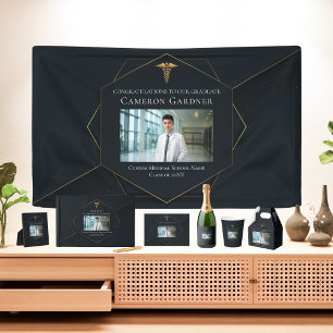 Faire-part Chic Black Gold Médicale School Photo Graduation