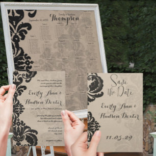 Invitation Rustic Vintage Black Mariage damassé Enregistrer l