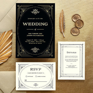Invitation En Aluminium Déco moderne   Mariage élégant Noir et Or
