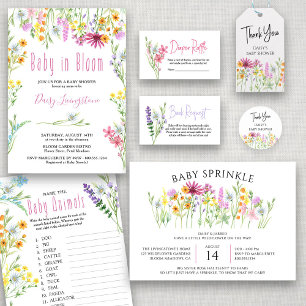 Carte D'accompagnement Fleur sauvage Baby shower de prairie, chiche