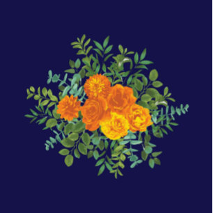 Invitation Orange & Marine Blue Peony & Rose Floral Mariage