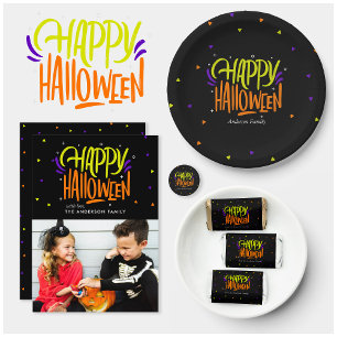 Carte Postale Faire-part Vacances familiales "Happy Halloween" lumineuses e