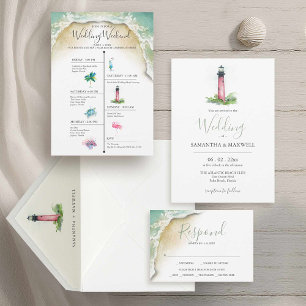 Faire-part de mariage d'aquarelle du phare côtier