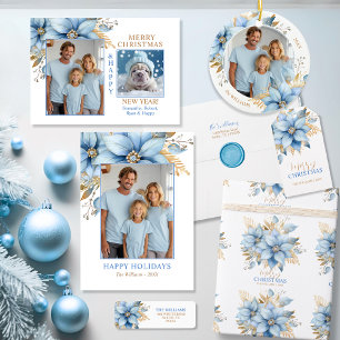 Décoration En Céramique Arbre de Noël Icy Blue Gold Poinsettia