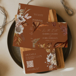 Invitation Fleurs de terre cuite blanche moderne Mariage de a