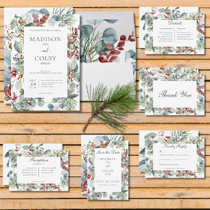 Carte D'accompagnement Winter Christmas Greenery Détails du Mariage