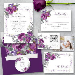 Sticker Rond Purple Floral Elegant Mariée et Nom de la chambre