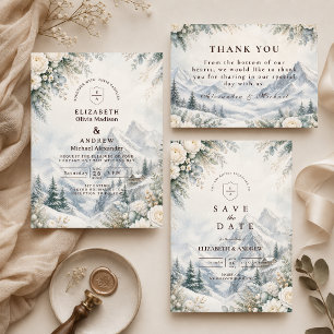 Cartons Réponse Mariage de montagne romantique en hiver