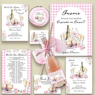 Carte De Remerciements Lunettes de Champagne et cupcakes Fleurs roses