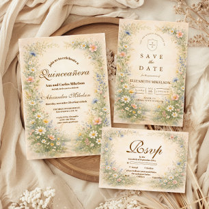 Invitation Fête de Quinceañera Bleue de Prairie aux Joues Ros