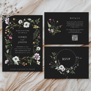 Carte D'accompagnement Fleurs sauvages botaniques foncés Détails du Maria