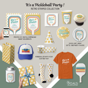Invitation Pickleball Party Pickle Retro Rainbow Stripe