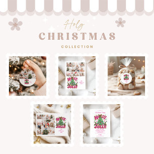 3 Foto Glitter Leopard Bow Holly Jolly Feestdagenkaart