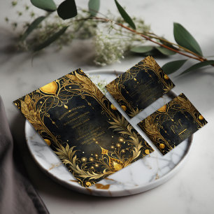 Cartons Réponse Mariage Art nouveau Black Gold