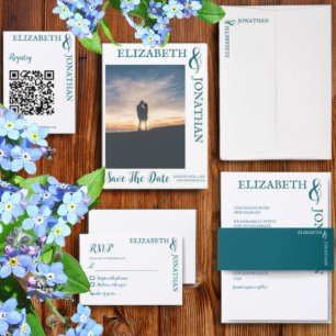 Cartons Réponse Mariage de typographie moderne Turquoise foncé