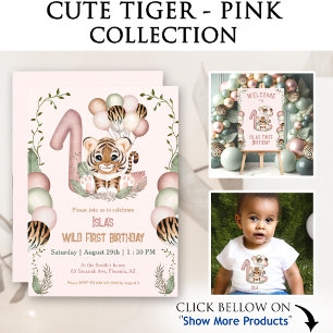 Invitation Cute Tiger Safari Rose Deux Fille Sauvage 2e anniv