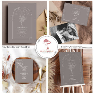 Invitation Tout En Un Vintage Floral Améthyst Mariage QR Code Tous