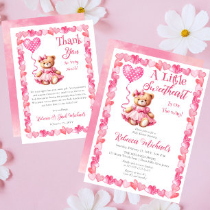 Carte De Remerciements Teddy Bear Un Petit Baby shower Fille Amoureuse