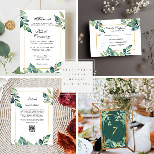 Invitation Feuille Eucalyptus moderne code QR Mariage musulma