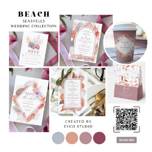 Save The Date Beach Seashells Aquarelle Côte Chic Mariage Sa