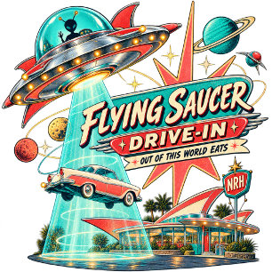 T-Shirt Flying Saucer Drive-In Vintage Années 50 È