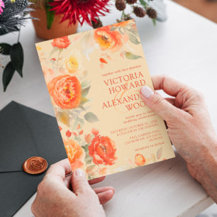 Invitation Tout En Un Mariage Floral Orange Brûlé