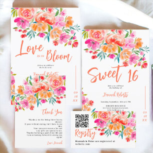 Invitation Boho orange floral Sweet 16 anniversaire