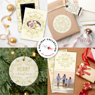 Sticker Rond Peace Love Joy Festive Foliage Deco Frame Holiday