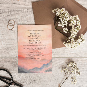 Invitation Tout En Un Mariage d'aquarelle Sunset Mountain