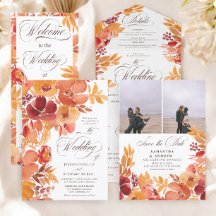 Invitation Tout En Un Mariage de calligraphie florale de tomate de terre
