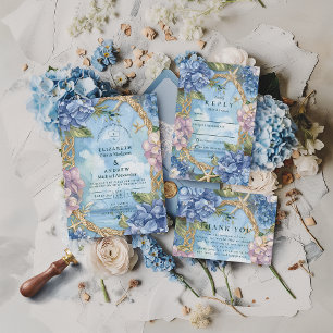 Carte De Remerciements Mariage Corde Côtière Hortensia Bleu