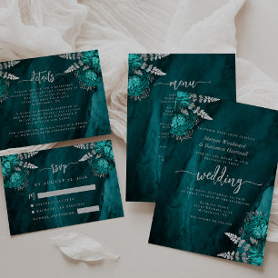 Invitation Élégant Mariage floral Turquoise bleu argent