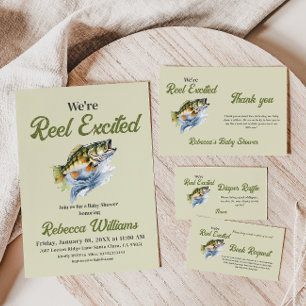 Invitation Pêche Sage Green Reel Baby shower excité
