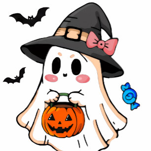 Coussin Mignon fantôme Halloween Kawaii dans un chapeau de